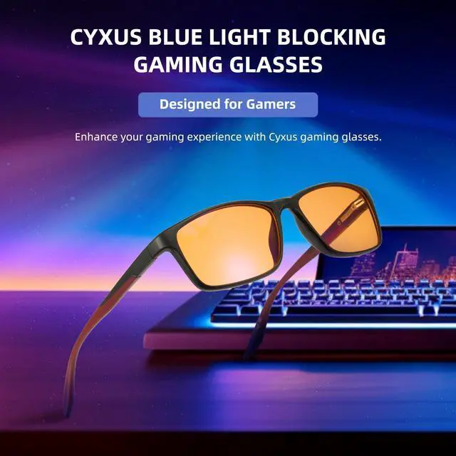 Alt view image 3 of 5 - Cyxus Orange Blue Light Blocking Glasses for Men Women Gaming Glasses Redece Eye Strain Sleep Better(8304Y91 Black Frame Wine Red Temple)