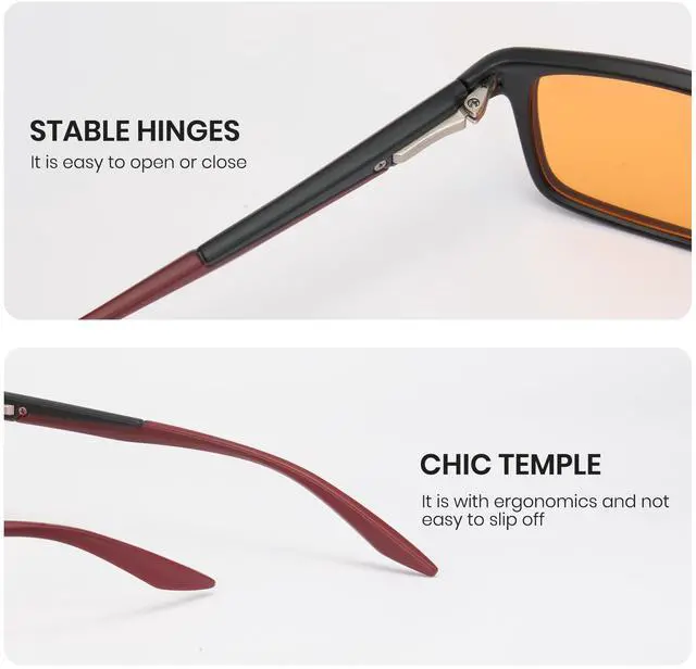 Alt view image 5 of 5 - Cyxus Orange Blue Light Blocking Glasses for Men Women Gaming Glasses Redece Eye Strain Sleep Better(8304Y91 Black Frame Wine Red Temple)