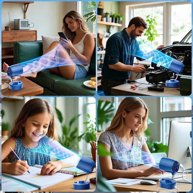 Alt view image 2 of 5 - Cyfrone Portable Small Aroma Desk Fan - USB-C Rechargeable 4000mAh 4 Speeds Mini Quiet Table Fans Tilt Adjustable for Bedroom Office & Home, 9H (Blue)
