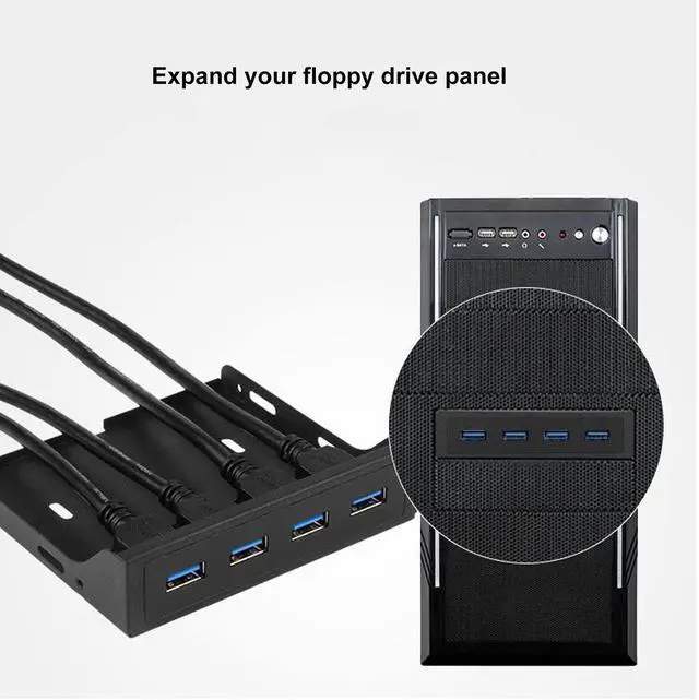 Alt view image 4 of 5 - Dilwe Front Panel USB 3.0 Hub 4 Ports, 3.5 Inch Floppy Bay USB 3.0 Hub, 5Gbps USB 3.0 High Speed PC Front Panel USB Hub for Computer Case, 19Pin Cable
