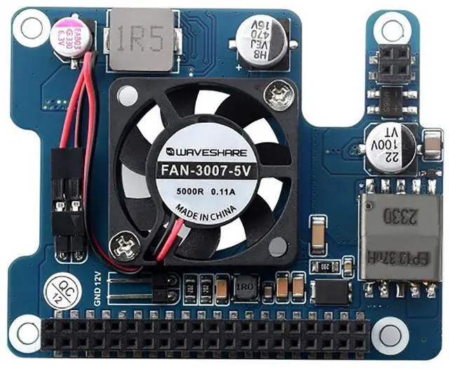 Alt view image 3 of 5 - PoE HAT (F) for Raspberry Pi 5 / CM 5, 802.3af/at Compliant, High Power Output, Active Cooling Fan, Metal Heatsink, 5V/12V Header, Stackable Design