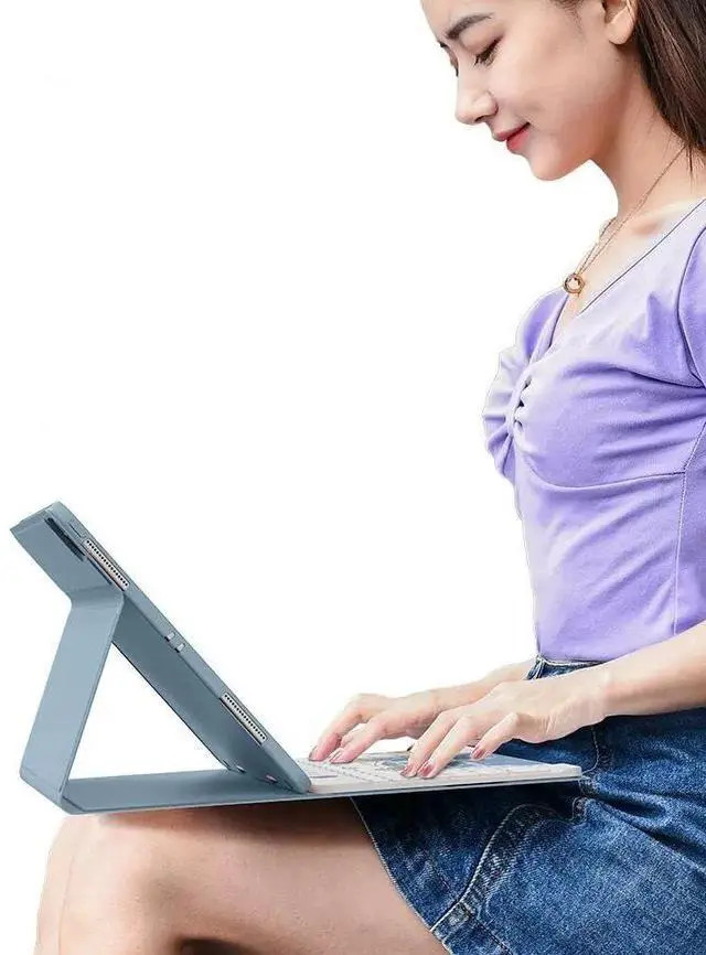 Alt view image 4 of 5 - Disonbeir Backlit Keyboard Case for Galaxy Tab S7 11" / S8 11" / S9 11" / Tab S9 FE 10.9 inch Case with Keyboard Backlight Detachable Keyboard Cute Candy Color Case,MistyBlue+White