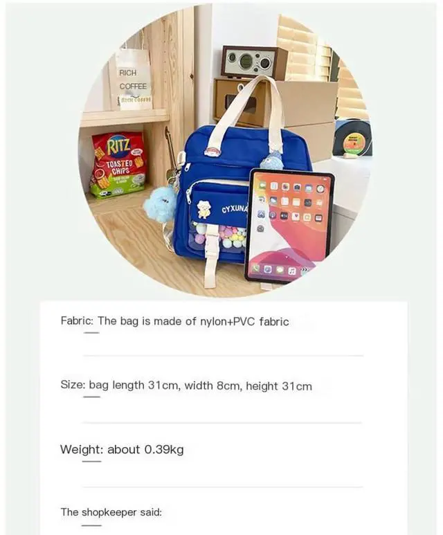 Alt view image 4 of 5 - Cyxunand Kawaii Japanese Messenger Bag Cute School Bags Multifunction Laptop Backpack,Shoulder Bag Backpacks Travel Plaid Totes