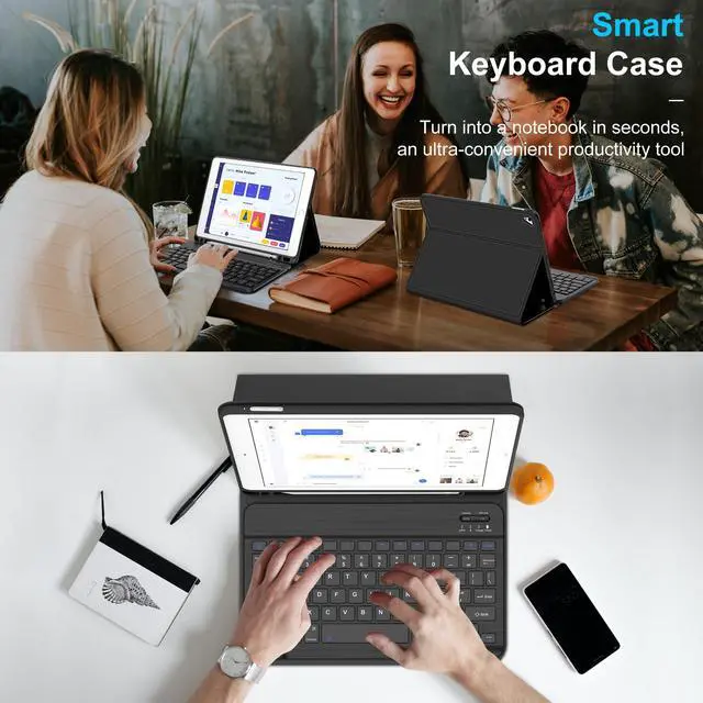 Alt view image 5 of 5 - D DINGRICH Keyboard Case for iPad 6th/5th Generation 9.7 inch, Slim Folio Smart Case with Pencil Holder for iPad Air 2, Rechargeable, Detachable Wireless Keyboard with 7 Color Backlit for iPad Pro 9.7