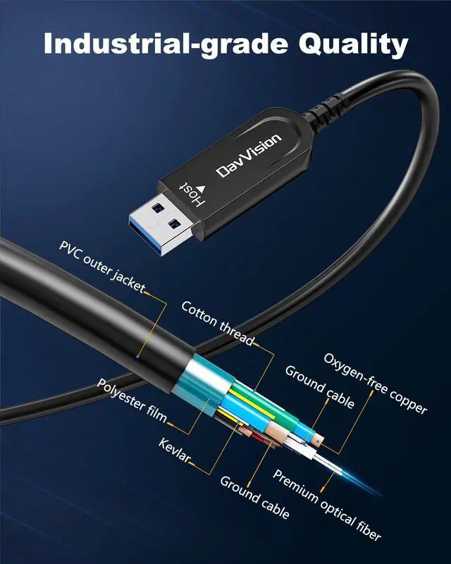 Alt view image 4 of 5 - DavVision USB 3.2 Extension Cable 33 FT, Fiber Optic USB Cable 10Gbps Male to Female, Ultra Long Distance for Business Solution,Security Surveillance,VR/AR,Video Conference,3D Scanning,Machine Vision