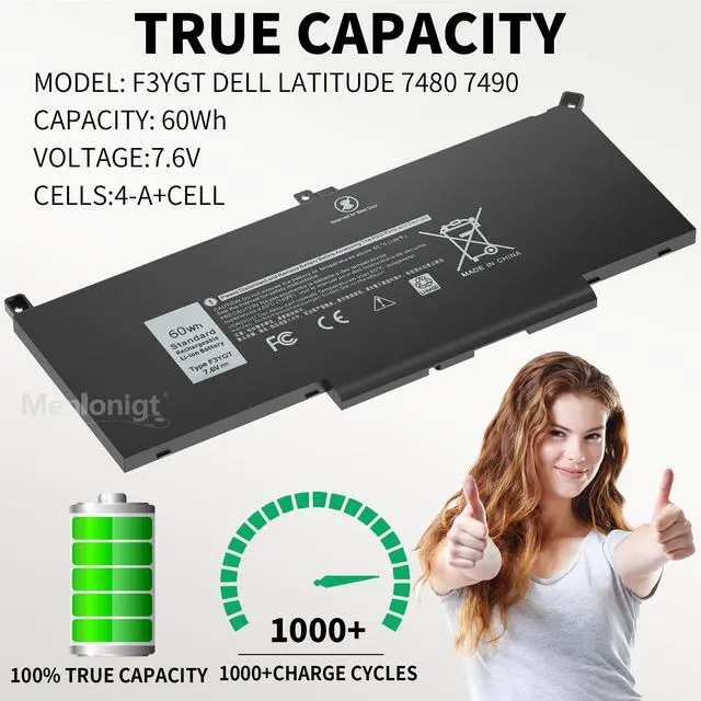 Alt view image 4 of 5 - 7480 F3YGT 2X39G 60WH Laptop Battery for Dell Latitude 12 7000 7280 7290 13 7000 7380 7390 P29S002 14 7000 7480 7490 E7280 E7480 E7490 E7290 E7380 Battery fits Dell 453-BBCF 451-BBYE KG7VF DM3WC DM6WC