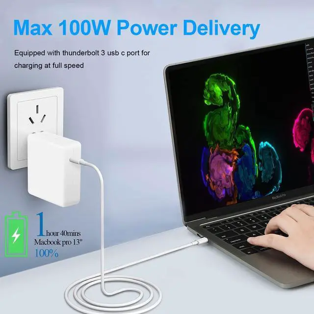 Alt view image 4 of 5 - MacBook Pro Charger,100W USB C Adapter Compatible with Mac Book Pro 16,15,14,13 Inch 2023 2022 2021,Mac Book Air 13,13.6,15 Inch PD Fast Charging Work with 96W 87W 61W M1 M2 M3 M4 Charger