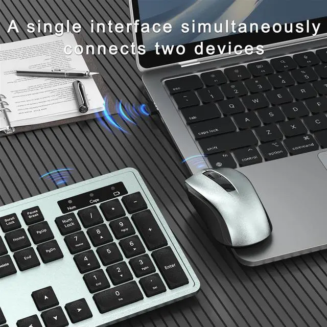 Alt view image 4 of 5 - MPTOG Wireless Keyboard and Mouse Combo, Full-Size 104-Key Office Keyboard with 15 Function Keys, Numeric Keypad, Single USB Receiver, Compatible with PC and Laptop(Gray)