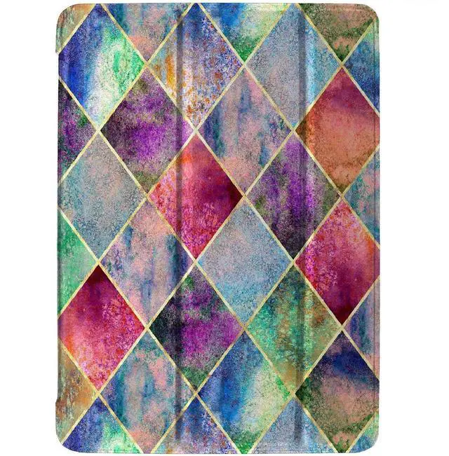 Main image of iPad 9.7 Inch Air 2 [Air 2nd 2014 ] Generation A1566 A1567 MGLW2LL/A MGL12LL/A MH0W2LL/A MGKM2LL/A Printed Slim Smart TPU Transparent Back Cover with Adjustable Stand Feature - Diamond Grid