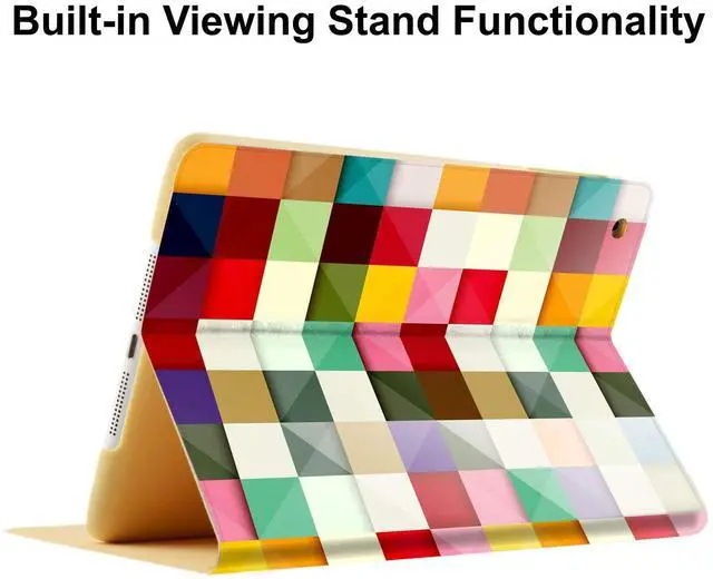 Alt view image 4 of 5 - DuraSafe Cases for iPad Mini 5th Mini 4th Generation 7.9 Inch [ Mini 5 4 ] A2133 A1538 MK6K2LL/A MK6J2LL/A MK6L2LL/A MUQY2LL/A MUQW2LL/A Printed Smart PU Leather Flip Folio Book Cover - Color Grid