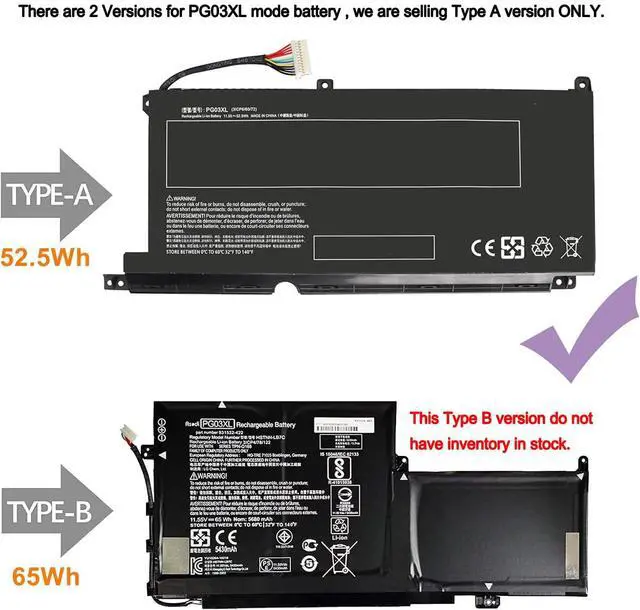 Alt view image 2 of 5 - PG03XL11.55V 52.5Wh 4545MAh Laptop Replacement Battery Compatible with HP Pavilion Gaming 15-DK 15T-DK 15-EC Series