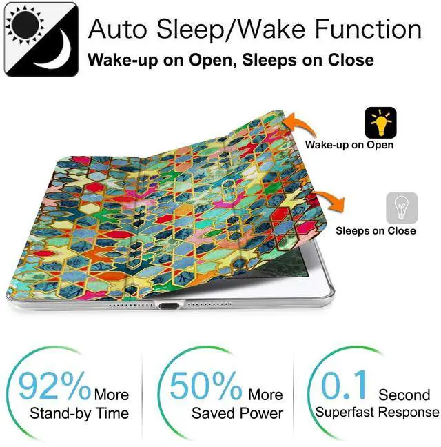 Alt view image 3 of 5 - DuraSafe Cases for iPad 10.5 Inch Air 3 [ Air 3rd 2019 ] Generation MUUL2LL/A MUUK2LL/A MUUJ2LL/A MUUT2LL/A MUUR2LL/A MUUQ2LL/A Ultra Slim Smart Auto Sleep/Wake Printed PC Cover - Mozaic