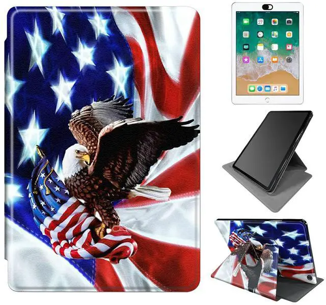 Main image of Case for All-New Kindle Fire HD 10 & 10 Plus Tablet 10.1(11th Generation 2021 Release) with 2 * Camera Privacy Covers, Dikoer 360 Degree Rotating Adjustable Stand Smart Cover, Eagle on American Flag