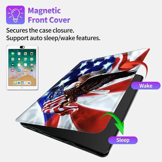 Alt view image 4 of 5 - Case for All-New Kindle Fire HD 10 & 10 Plus Tablet 10.1(11th Generation 2021 Release) with 2 * Camera Privacy Covers, Dikoer 360 Degree Rotating Adjustable Stand Smart Cover, Eagle on American Flag