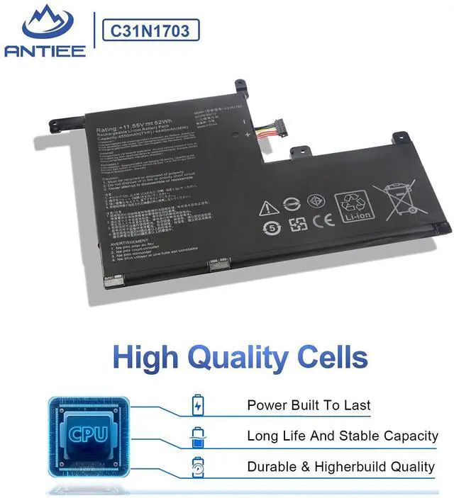 Alt view image 3 of 5 - ANTIEE 52Wh C31N1703 Laptop Battery Replacement for Asus Zenbook Flip UX561U UX561UA UX561UN Q525UA Q525U Q505UA Q525UA-BI7T9 Q505UA-BI5T7 Q525UA-BI7T11 Q505UA-BI5T9 UX561UA-BO052T BO029T C31P0J1
