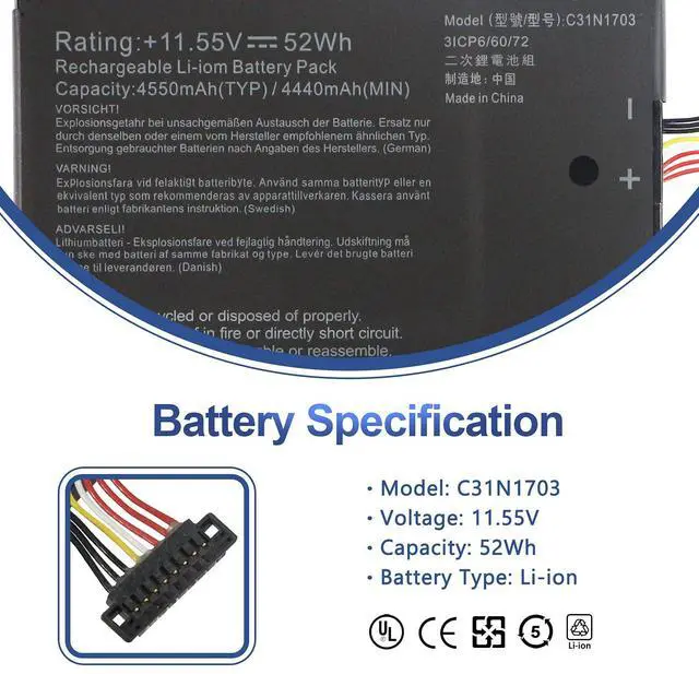 Alt view image 2 of 5 - ANTIEE 52Wh C31N1703 Laptop Battery Replacement for Asus Zenbook Flip UX561U UX561UA UX561UN Q525UA Q525U Q505UA Q525UA-BI7T9 Q505UA-BI5T7 Q525UA-BI7T11 Q505UA-BI5T9 UX561UA-BO052T BO029T C31P0J1