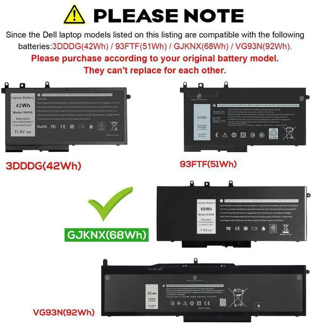 Alt view image 4 of 5 - TREE.NB GJKNX 7.6V Battery Compatible with Dell Latitude E5480 E5580 E5490 E5491 E5590 E5591 Precision 15 3520 M3530 Series Notebook 93FTF GD1JP DY9NT 5YHR4 451-BBZG