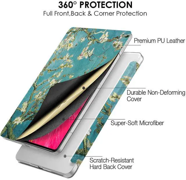 Alt view image 4 of 5 - DuraSafe Cases for iPad PRO 11 Inch 1 Gen 2018 [ PRO 11 1st ] A1980 A1934 A2013 A1979 MU0T2LL/A MU0Y2LL/A MTXN2LL/A MTXP2LL/A Printed Lightweight PC Dual Angle Stand Clear Flip Back Cover - Blossom