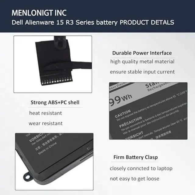 Alt view image 3 of 5 - 99WH 9NJM1 Laptop Battery for dell Alienware 15 R3 R4 17 R4 R5 Series Dell ALW17C Dell P31E P69F Series P31E001 P31E002 P69F001 P69F002 ALW17C-D1738 D1748 D1758 D1848 D2738 D2748 11.4V 6 Cell