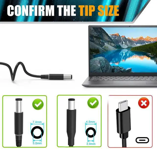 Alt view image 3 of 5 - PA-4E 130W Laptop Charger (2Tips 7.4 and 4.5mm) Compatible with Dell XPS 15 Charger,Dell Inspiron 7559 Charger,Dell Precision 5510 Charger,Dell 130W AC Adapter,Dell Docking Station Power Cord