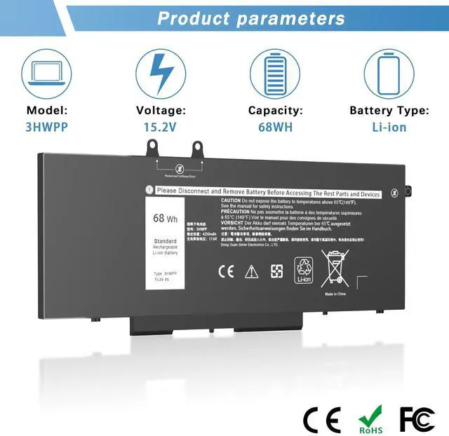 Alt view image 4 of 5 - YUERYE 3HWPP Laptop Battery Compatible with Dell Latitude 5410 5510 5501 5401 5411 5511 Precision 3541 3551 Inspiron 7706 2-in-1,17 7500 7506 2-in-1 Black10X1J N2NLL 1VY7F 451-BCMN [15.2V 68Wh]