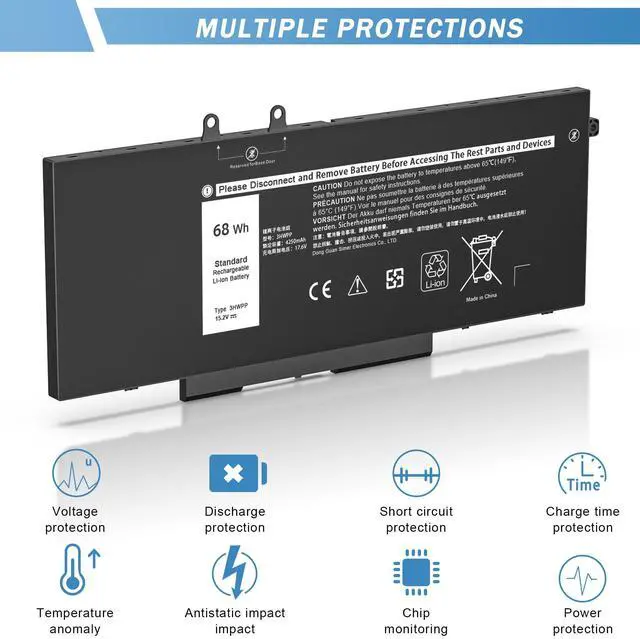 Alt view image 5 of 5 - YUERYE 3HWPP Laptop Battery Compatible with Dell Latitude 5410 5510 5501 5401 5411 5511 Precision 3541 3551 Inspiron 7706 2-in-1,17 7500 7506 2-in-1 Black10X1J N2NLL 1VY7F 451-BCMN [15.2V 68Wh]