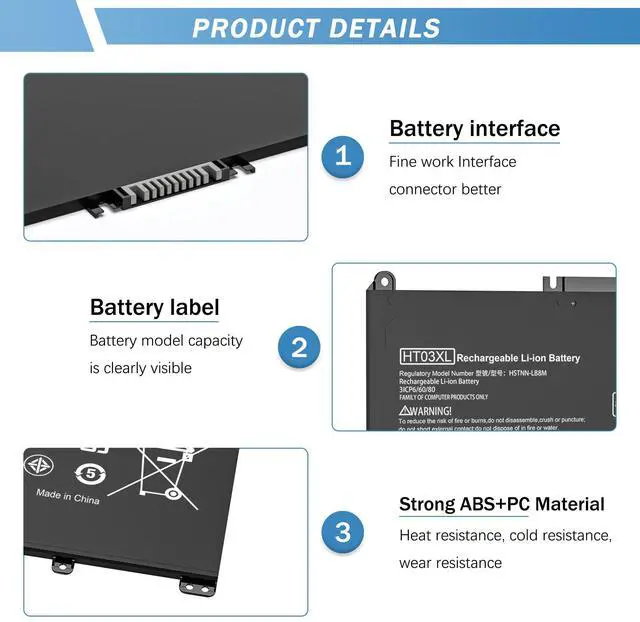 Alt view image 2 of 5 - HT03XL L11119-855 Laptop Battery for HP Pavilion 14-CE 14-CF 14-DF 15-CS 15-DA 15-DB 15-DW 17-by 17-CA Series 15-CS0053CL 15-DW0033NR 15-DA0014DX HT03041XL L11421-542 L11421-2C2 HSTNN-UB7J HSTNN-DB8R