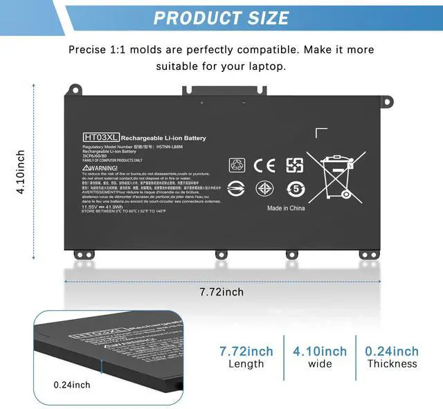 Alt view image 3 of 5 - HT03XL L11119-855 Laptop Battery for HP Pavilion 14-CE 14-CF 14-DF 15-CS 15-DA 15-DB 15-DW 17-by 17-CA Series 15-CS0053CL 15-DW0033NR 15-DA0014DX HT03041XL L11421-542 L11421-2C2 HSTNN-UB7J HSTNN-DB8R