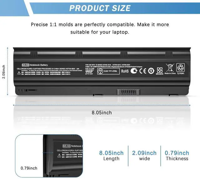 Alt view image 3 of 5 - YUERYE MU06 MU09 Laptop Battery for HP Spare 593553-001 593554-001, HP Compaq Presario CQ32 CQ42 CQ43 435 436, Pavilion DM4 G4 G6 G7 DV3-4000 DV5-2000 DV6-3000 DV7-6000