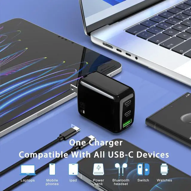Alt view image 5 of 5 - 67W USB C Wall Charger, 3-Port GaN Fast Charger Block,Replacement for MacBook Pro/Air, iPad, iPhone 15/14/Pro, Galaxy, Pixel, Apple Watch and More