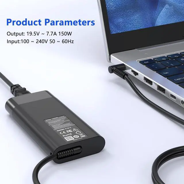 Alt view image 5 of 5 - 150W Laptop Charger Compatible with HP ZBook 15 16 17 15U 15V Fury G7 G8,Studio Power G9/G8/G7/G6/G5/G4/G3,OMEN Pavilion Victus AC Adapter Power Supply Cord