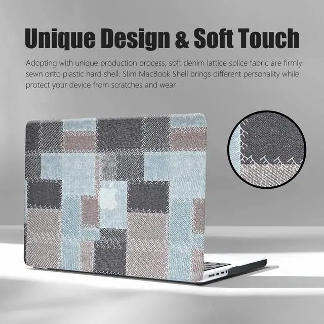 Alt view image 3 of 5 - Compatible for MacBook Pro 14 inch Case 2024-2021 M4 M3 M2 M1 Pro/Max A3401 A3185 A3112 A2992 A2918 A2779 A2442, Checkered Leather Hard Shell Cover Gingham Case for Mac Book Pro 14+Keyboard Cover,Blue