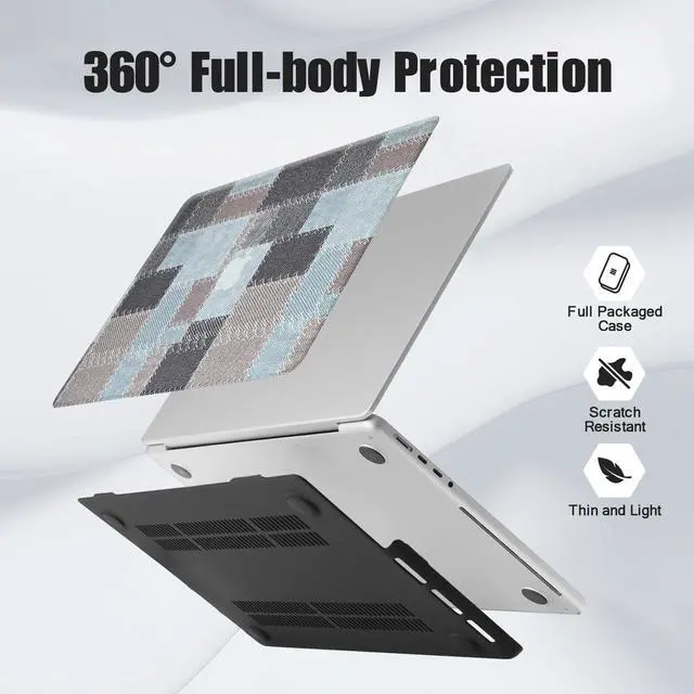 Alt view image 4 of 5 - Compatible for MacBook Pro 14 inch Case 2024-2021 M4 M3 M2 M1 Pro/Max A3401 A3185 A3112 A2992 A2918 A2779 A2442, Checkered Leather Hard Shell Cover Gingham Case for Mac Book Pro 14+Keyboard Cover,Blue
