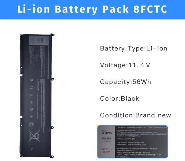 Alt view image 2 of 5 - NBULBL 8FCTC Laptop Battery Replacement for Dell XPS 15 9500 Precision 5550 Alienware M15 R3 R4 M17 R3 R4 Series Notebook 69KF2 08FCTC 070N2F 70N2F 0P8P1P 0M59JH 0DVG8M 11.4V 56Wh 4650mAh