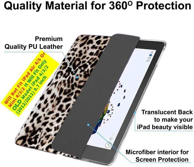 Alt view image 5 of 5 - DuraSafe Cases for iPad 2nd 2011 3rd 4th Gen 2012-9.7 Inch [iPad 4 iPad 3 iPad 2 Old Model ] A1458 A1416 A1395 MC705LL/A MD328LL/A MD333LL/A MD510LL/A Smart Auto Sleep/Wake Printed PC Cover - Leopard