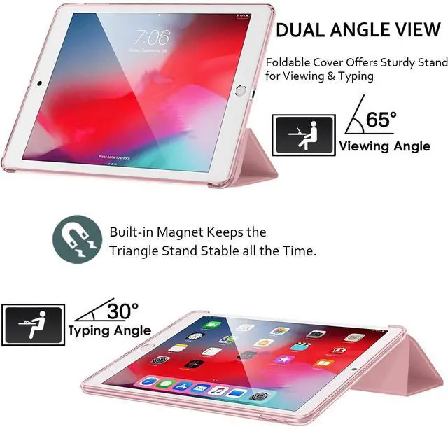 Alt view image 4 of 5 - DuraSafe Cases for iPad Pro 12.9 5 4 Generation [ PRO 12.9 inch 5th 4th ] A2378 A2461 A2379 Trifold PC Lightweight Smart PU Leather Protective Hard Back Cover - Rose Gold