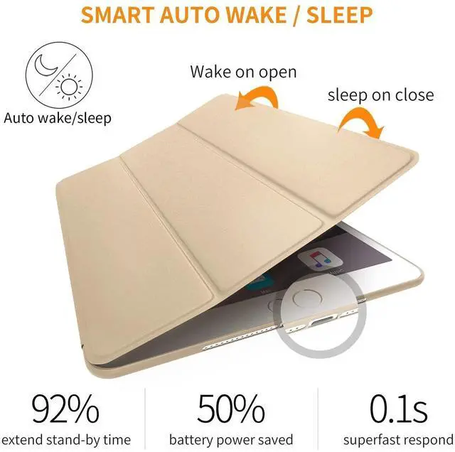 Alt view image 3 of 5 - DuraSafe Cases for iPad Air 1 Air 2 9.7 inch 5 6 [ 5th 6th Air 1st 2nd ] A1893 A1822 A1566 MD785LL/A MD788LL/A MD786LL/A MD789LL/A Smart Trifold Lightweight Soft Silicone TPU Back Case - Gold