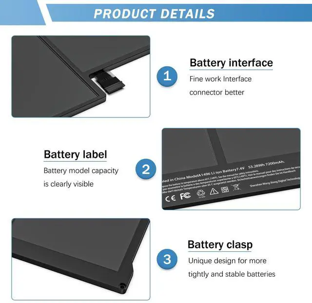 Alt view image 2 of 5 - YUERYE A1466 Battery for MacBook Air 13 inch A1466(Mid 2012, Mid 2013, Early 2014, Early 2015,2017) A1369(Late 2010, Mid 2011 Version) High Performance 7200mAh fits A1496 A1405 A1377 [Upgraded 3.0]
