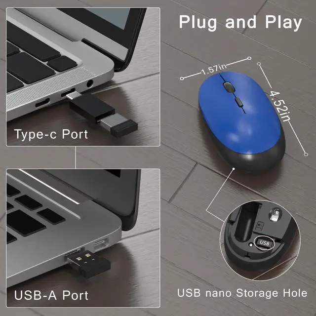 Alt view image 5 of 5 - MPTOG Colorful Wireless Computer Keyboard and Mouse Combo with Round Typewriter Keycaps, Retro Design, Power Switch, Ergonomic Design, 2.4GHz Wireless for Windows, Mac, PC(Black-Blue)