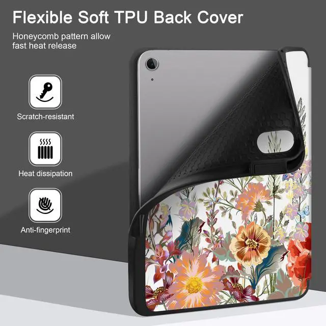 Alt view image 4 of 5 - DONGKE for iPad Air 13 Inch Case M3 2025, M2 2024 - [Built-in Pencil Holder] Slim Trifold Stand Shockproof Protective Cover with Soft TPU Back Support Auto Sleep/Wake - Floral