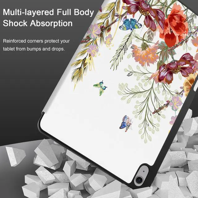 Alt view image 3 of 5 - DONGKE for iPad Air 13 Inch Case M3 2025, M2 2024 - [Built-in Pencil Holder] Slim Trifold Stand Shockproof Protective Cover with Soft TPU Back Support Auto Sleep/Wake - Floral