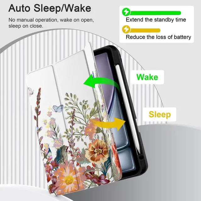 Alt view image 5 of 5 - DONGKE for iPad Air 13 Inch Case M3 2025, M2 2024 - [Built-in Pencil Holder] Slim Trifold Stand Shockproof Protective Cover with Soft TPU Back Support Auto Sleep/Wake - Floral