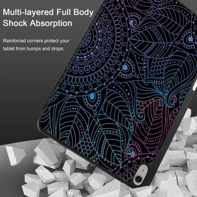 Alt view image 3 of 5 - DONGKE for iPad Air 13 Inch Case M3 2025, M2 2024 - [Built-in Pencil Holder] Slim Trifold Stand Shockproof Protective Cover with Soft TPU Back Support Auto Sleep/Wake - Mandala