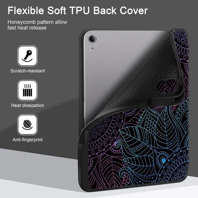 Alt view image 4 of 5 - DONGKE for iPad Air 13 Inch Case M3 2025, M2 2024 - [Built-in Pencil Holder] Slim Trifold Stand Shockproof Protective Cover with Soft TPU Back Support Auto Sleep/Wake - Mandala