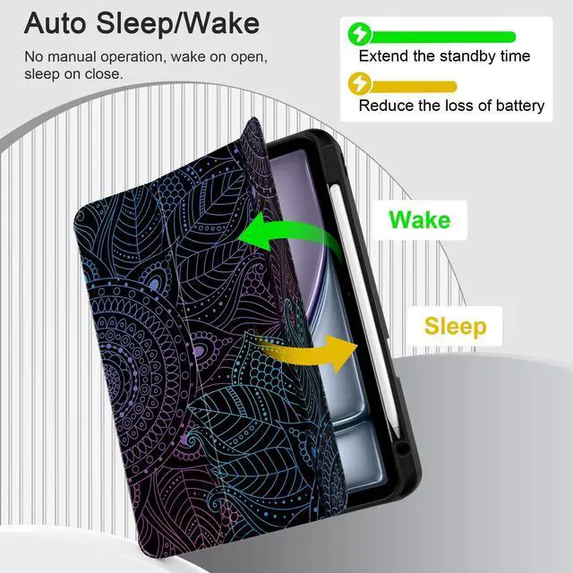 Alt view image 5 of 5 - DONGKE for iPad Air 13 Inch Case M3 2025, M2 2024 - [Built-in Pencil Holder] Slim Trifold Stand Shockproof Protective Cover with Soft TPU Back Support Auto Sleep/Wake - Mandala