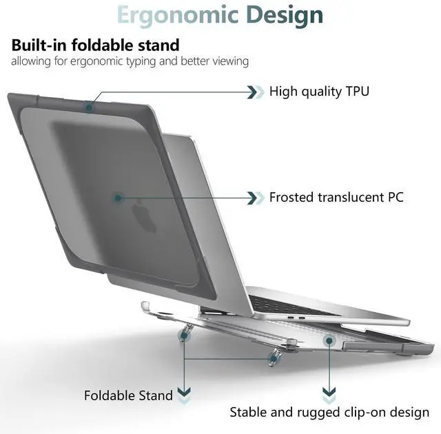 Alt view image 3 of 5 - DONGKE for MacBook Air 13 Inch Case 2021 2020 2019 2018 A2337 M1 A2179 A1932 with Retina Display & Touch ID, Heavy Duty Rugged Shockproof Plastic Hard Shell with Fold Kickstand - Gray