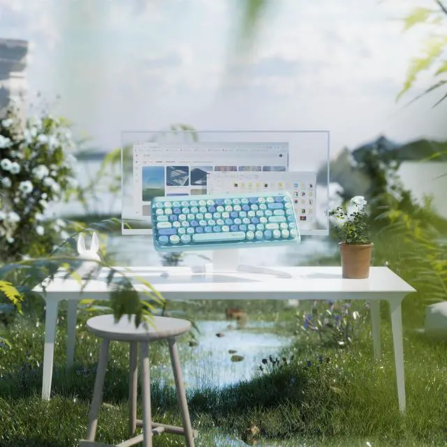 Alt view image 2 of 5 - FCPLU x UBOTIE Wireless Bluetooth TKL Keyboard with 84 Retro Round Keycaps, Typewriter-Style, for PC/Mac/Tablets(Blue-Colorful)