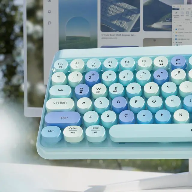 Alt view image 4 of 5 - FCPLU x UBOTIE Wireless Bluetooth TKL Keyboard with 84 Retro Round Keycaps, Typewriter-Style, for PC/Mac/Tablets(Blue-Colorful)