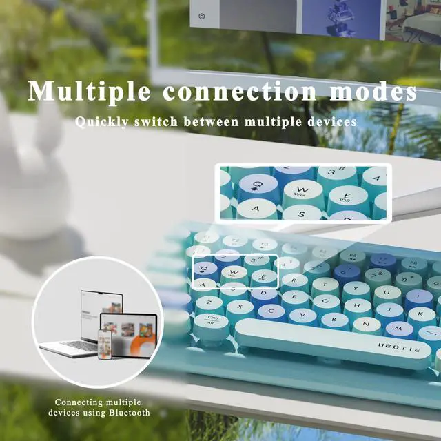 Alt view image 3 of 5 - FCPLU x UBOTIE Wireless Bluetooth TKL Keyboard with 84 Retro Round Keycaps, Typewriter-Style, for PC/Mac/Tablets(Blue-Colorful)