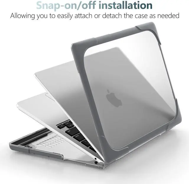 Alt view image 4 of 5 - DONGKE for MacBook Air 13 Inch Case 2021 2020 2019 2018 A2337 M1 A2179 A1932 with Retina Display & Touch ID, Heavy Duty Rugged Shockproof Plastic Hard Shell with Fold Kickstand - Gray